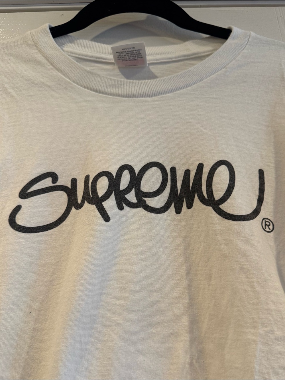 Supreme White T-Shirt with Black Script Logo - Picture 2 of 3